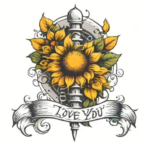 spine tattoo with a sunflower with the stem saying I love you mom with moon and sun incorporated and mushrooms  tattoo design idea