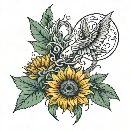 spine tattoo with sunflower with the stem saying I love you mom with moon and sun incorporated and mushrooms Minimalist  tattoo design idea