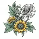 spine tattoo with sunflower with the stem saying I love you mom with moon and sun incorporated and mushrooms Minimalist  tattoo design idea