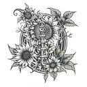 spine tattoo with sunflower with the stem saying I love you mom with moon and sun incorporated and mushrooms Minimalist  tattoo design idea