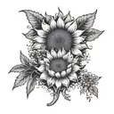 spine tattoo with sunflower with the stem saying I love you mom with moon and sun incorporated and mushrooms Minimalist  tattoo design idea