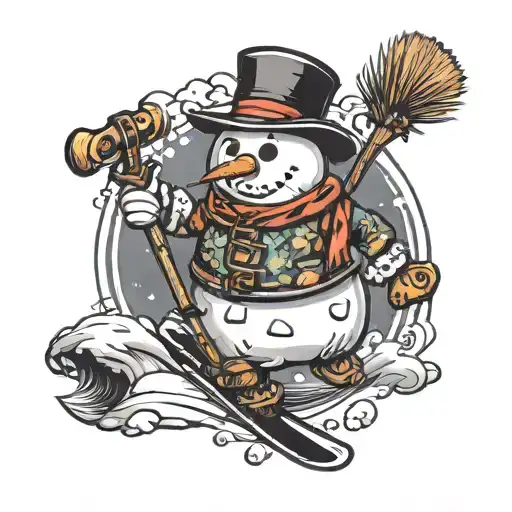 skiing snowman enjoying tattoo design idea