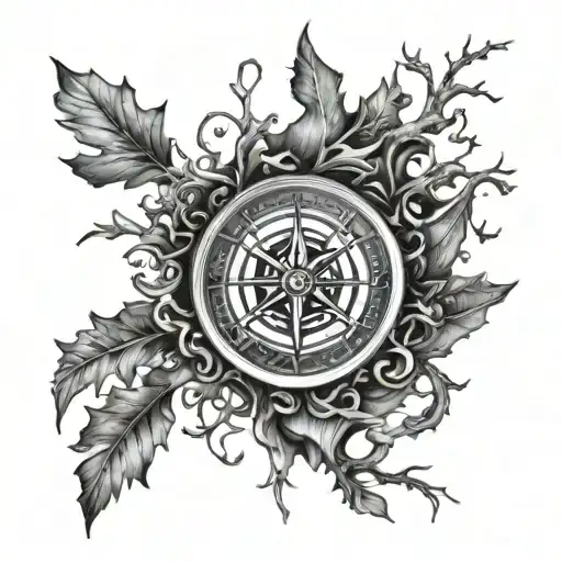 viking compass surrounded by branches   tattoo design idea