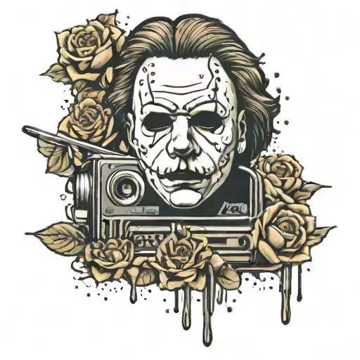 michael meyers vhs tape flowers  tattoo design idea