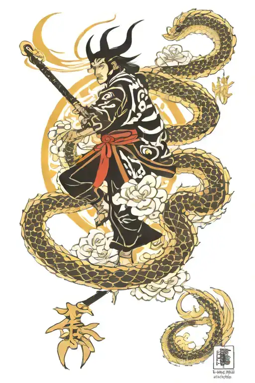 Samurai and Dragon tattoo design idea