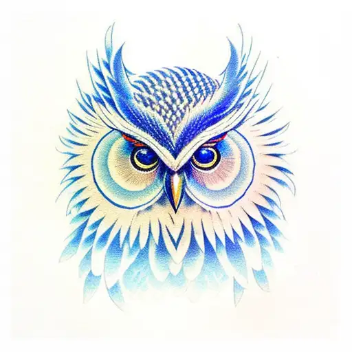 blue winged owl blue eyes tattoo design idea