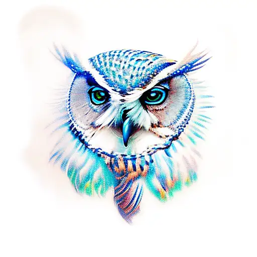 blue winged owl blue eyes tattoo design idea
