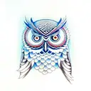 blue winged owl blue eyes tattoo design idea