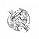 an arrow crossing 3 circles containing a wave, the symbol of ying yang and the earth tattoo design idea