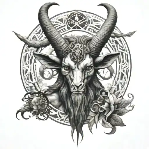 black and grey dark art baphomet tattoo design idea