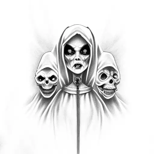 scary horror girl, evil, realistic, nun, devil  tattoo design idea