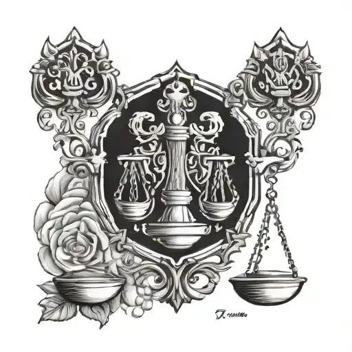 a tatoo for the bicep, with a 'justice" scale with two sides,   on the heavy side, I want a diamond with the date 25/09/ tattoo design idea
