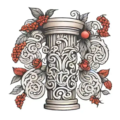 greek pillar with red vines wrapped round pillar tattoo design idea