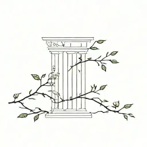 greek pillar, red vine going up, tattoo design idea