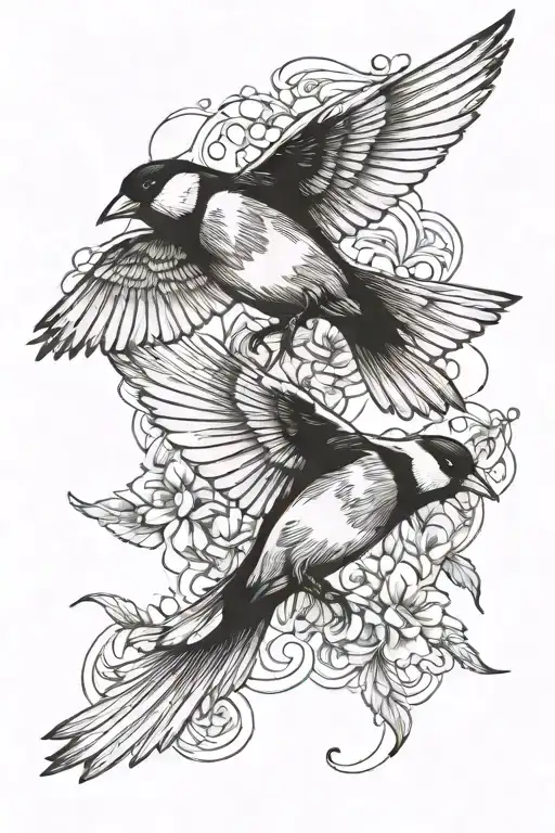 two flying goldfinches tattoo design idea