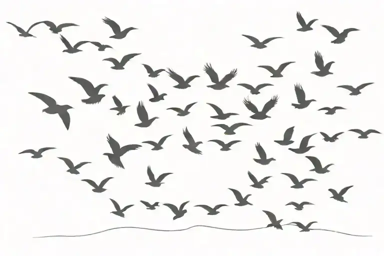 flock of crows flying away tattoo design idea