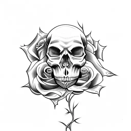 skull with rose and vines around arm tattoo design idea