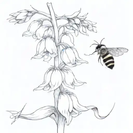 foxglove flower with bee flying around it tattoo design idea