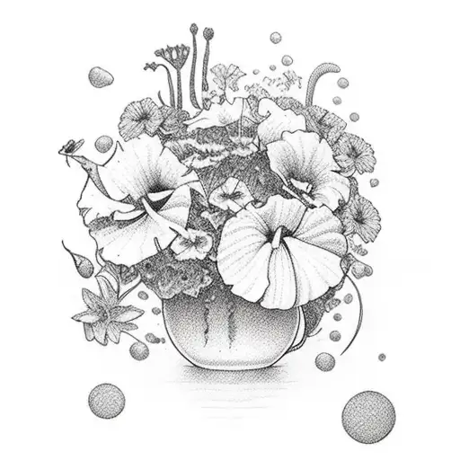 whale and petunias  tattoo design idea