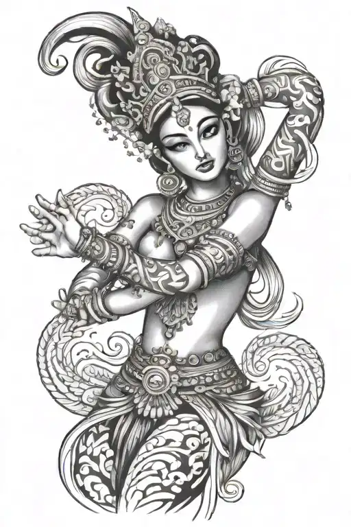 apsara dancer in front tattoo design idea
