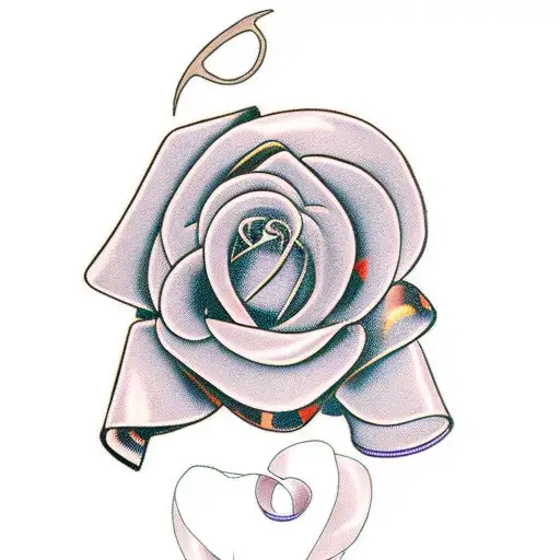 breast cancer ribbon with rose around it tattoo design idea