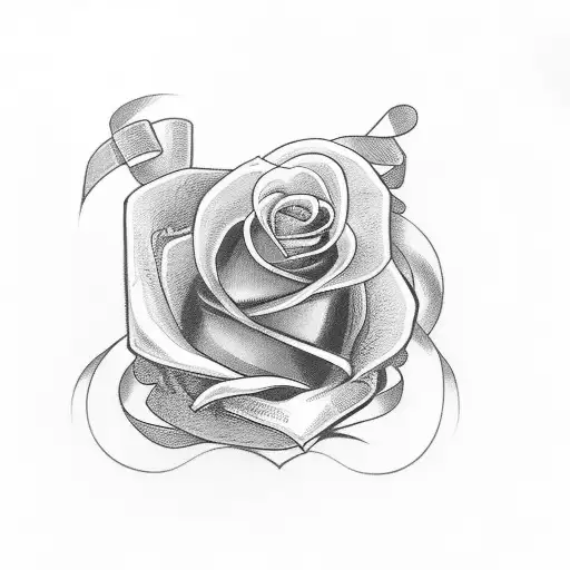 breast cancer ribbon with rose around it tattoo design idea