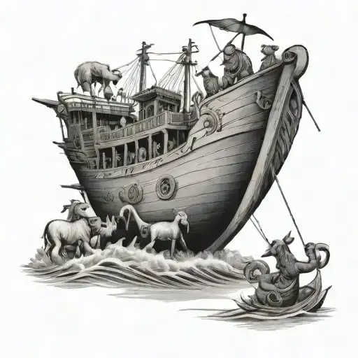 Noah's ark with Zoe written on the sail tattoo design idea