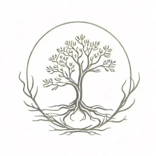 A minimalist tattoo design of a tree with branches representing your family members and leaves symbolizing vacation destinations tattoo design idea
