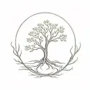 A minimalist tattoo design of a tree with branches representing your family members and leaves symbolizing vacation destinations tattoo design idea
