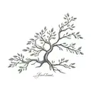 A minimalist tattoo design of a tree with branches representing your family members and leaves symbolizing vacation destinations tattoo design idea