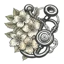 A realistic medical stethoscope intertwined with blooming flowers tattoo design idea