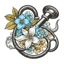 A realistic medical stethoscope intertwined with blooming flowers tattoo design idea