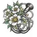 A realistic medical stethoscope intertwined with blooming flowers tattoo design idea
