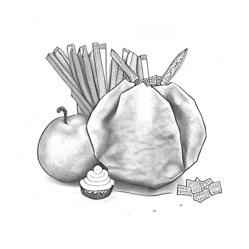 school food bag the Kids brings from home and a text. mix the idea of hungry and andry tattoo design idea