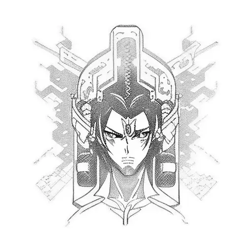 A tattoo of a battle scene from an anime, with characters wielding medical tools instead of weapons tattoo design idea