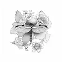 dragonfly with flowers tattoo design idea
