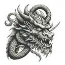 chinese dragon head with samurai sword impaled tattoo design idea
