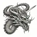 chinese dragon head with samurai sword impaled tattoo design idea