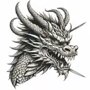chinese dragon head with samurai sword impaled tattoo design idea