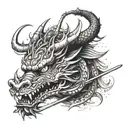 chinese dragon head with samurai sword impaled tattoo design idea