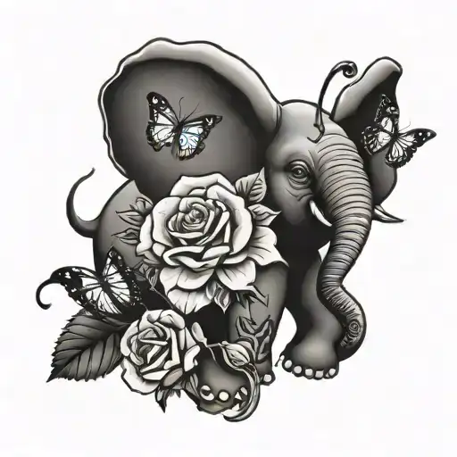 Elephant butterfly rose I can do all things through Christ who strengthens me tattoo design idea
