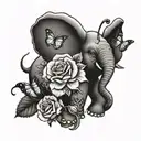 Elephant butterfly rose I can do all things through Christ who strengthens me tattoo design idea