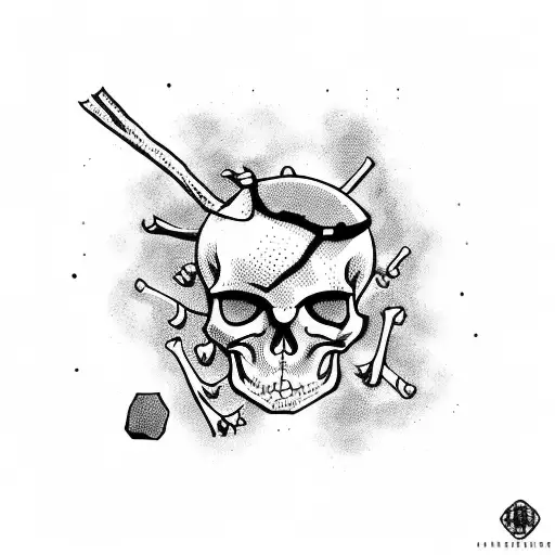 a skeleton that has sticks and stones lodged into him tattoo design idea