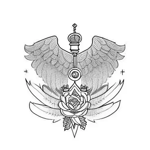 The letters "F" and "J" in the middle of wings. with a crown on top. Add some flowers tattoo design idea