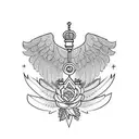 The letters "F" and "J" in the middle of wings. with a crown on top. Add some flowers tattoo design idea