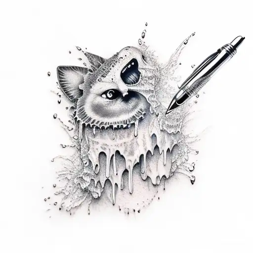 ink pen dripping ink tattoo design idea