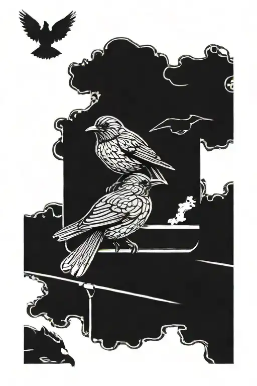 two blackbirds on a highway sign  tattoo design idea