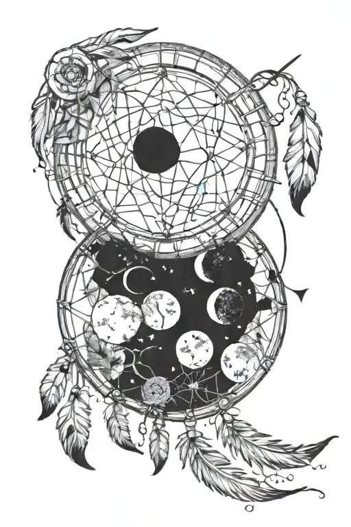 7 moon phases in a circle of a dream catcher but with a viking spin tattoo design idea