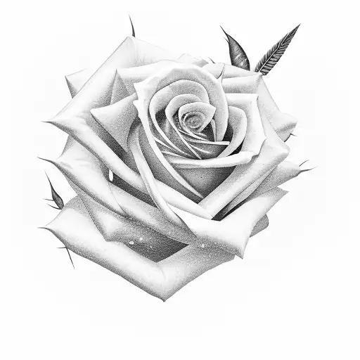eyes between rose thorns that are goint up and a feather falling down tattoo design idea