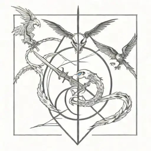 Ninja and sword and dragon and skull and eagle tattoo design idea